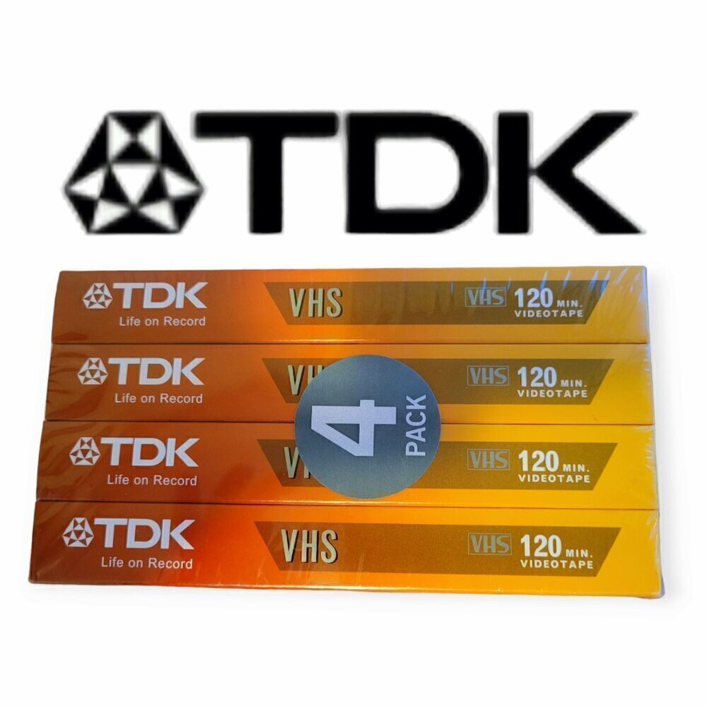TDK T120 Blank VHS Tapes Four Pack New Sealed Vintage Recording Media Decor